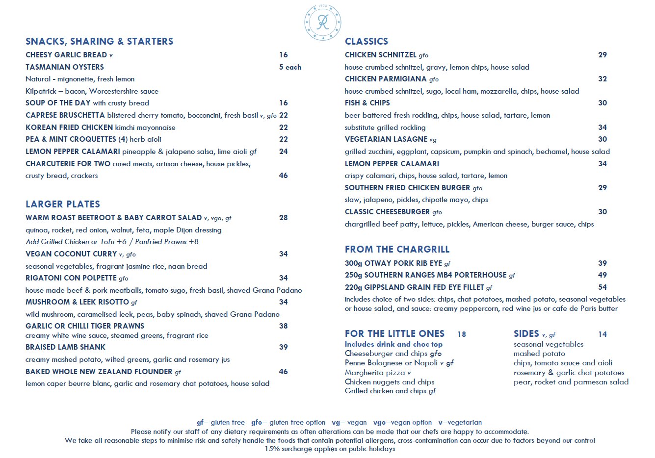 Ranelagh Menu